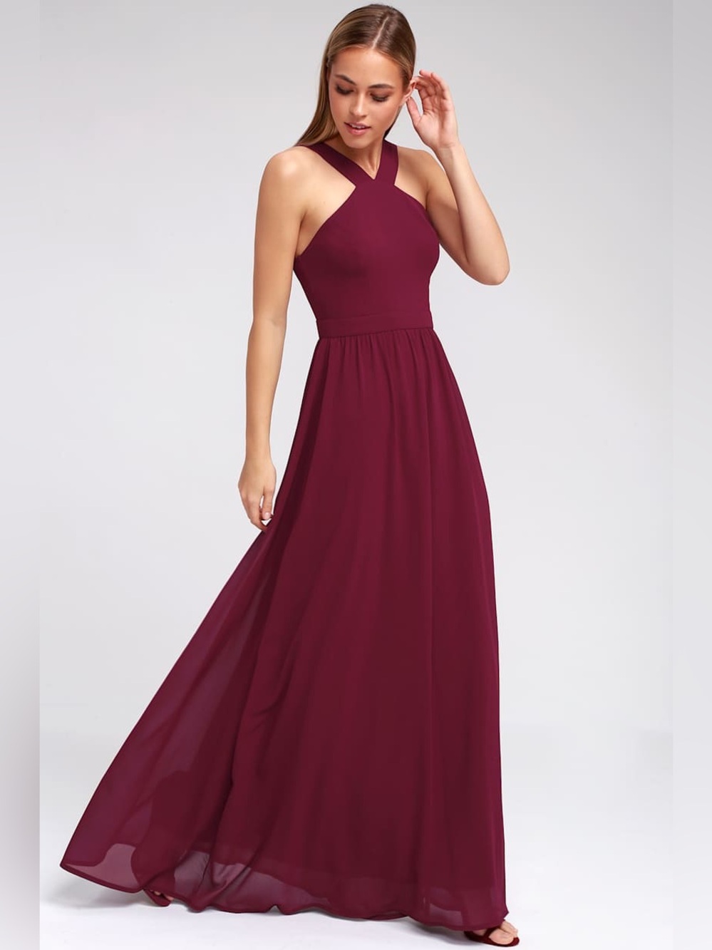 Lulu's Wine Cross-Strap Maxi Dress
